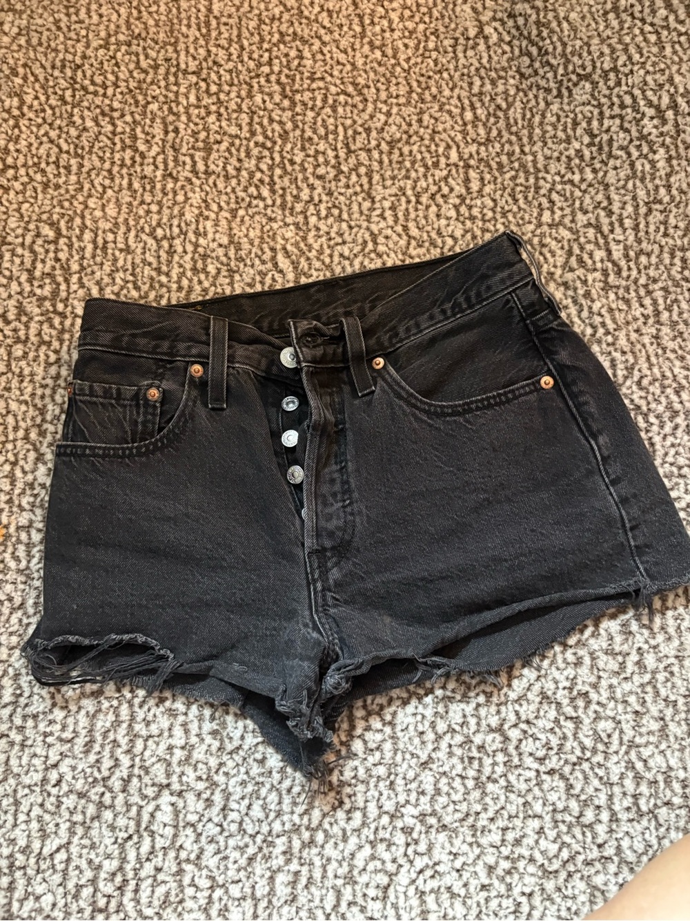 Levi's Black High-Rise Button-Fly Distressed Denim Shorts